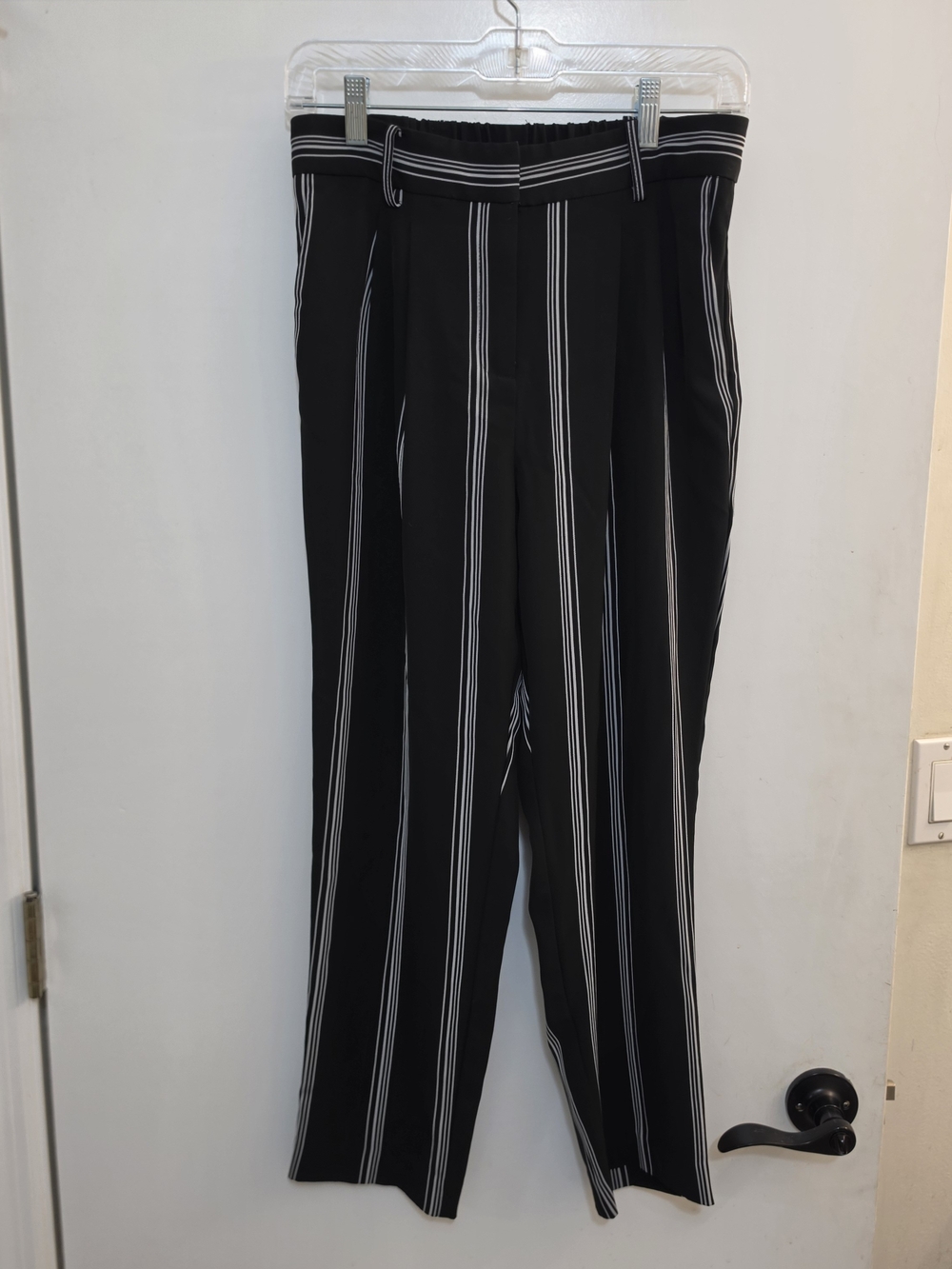 Vince Camuto Black Trousers with White Pinstripes